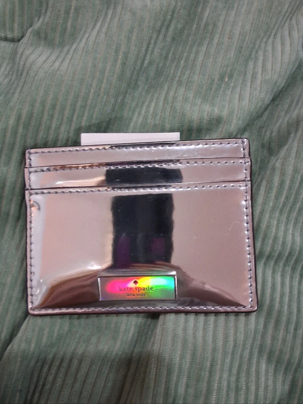 kate spade Silver Mirror Card Holder with Holo Logo Plate